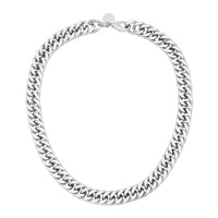 A gold-colored slinky curb chain necklace with a clasp, displayed against a white background.