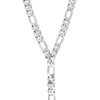 A lariat necklace with a gold-colored Figaro chain.