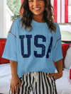 USA Graphic Ribbed Knit T-Shirt For Women