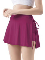 Burgundy High Waist Active Skort with Pockets
