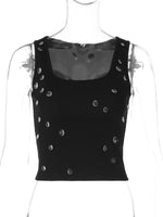 A view of black Women's Bead Embellished Square Neck Tank on a mannequin