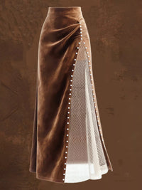 Brown skirt with a white mesh panel on a brown background