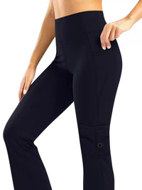 Black pants worn by a person on a white background