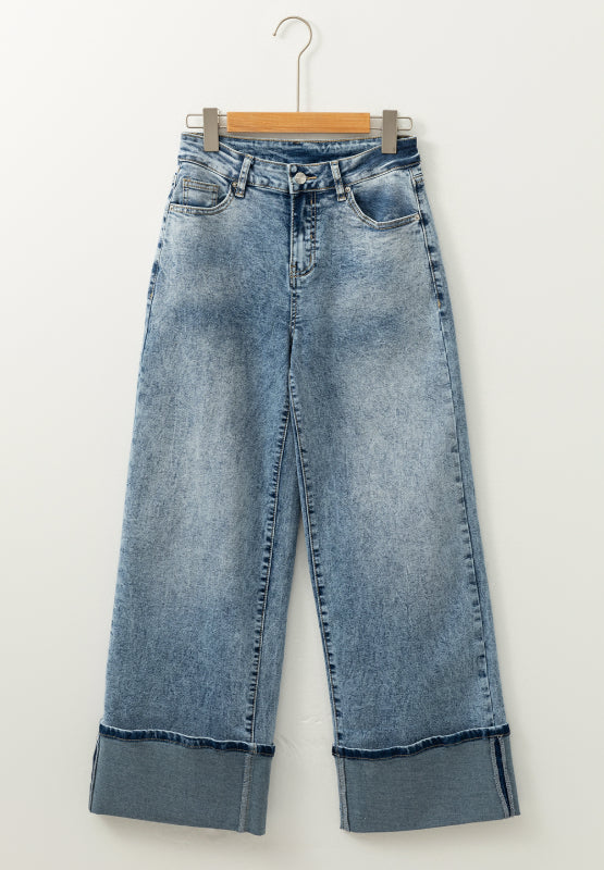 Full view of Washed Wide Leg Jeans with Pockets