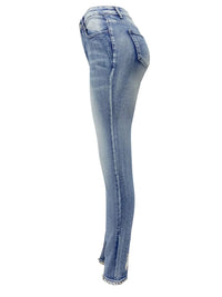 Light blue jeans on a white background