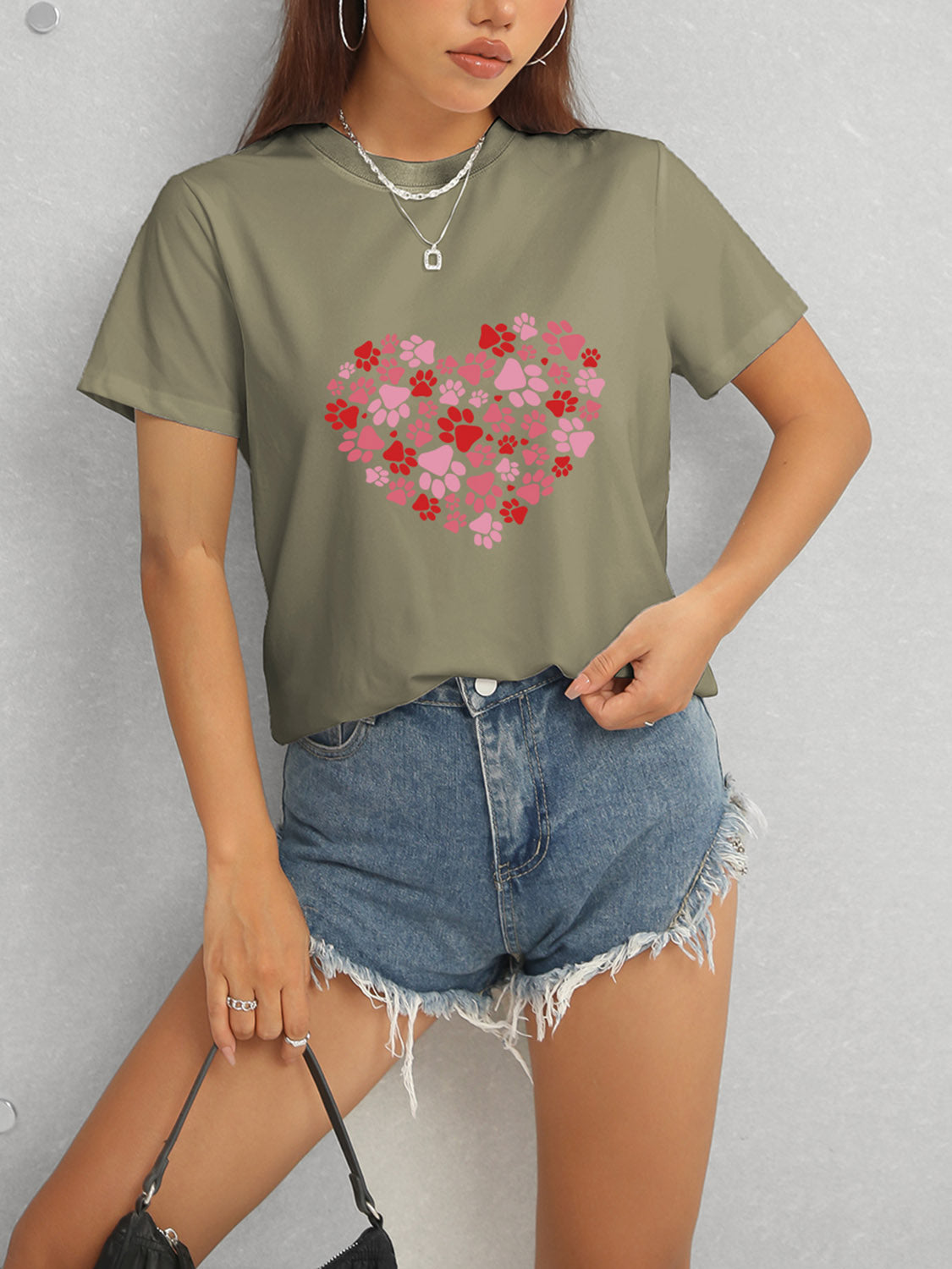 Front view of Heart Round Neck Short Sleeve T-Shirt