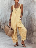 Front view of Womens Full Size Striped Square Neck Wide Leg Jumpsuit Plus Size