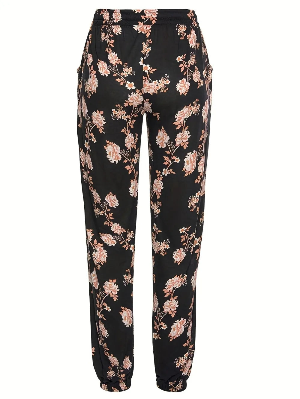 Floral-patterned pants on a white background
