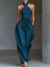 Halter Neck Wide-Leg Jumpsuit with Waist-Tie Detail