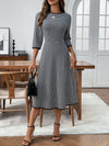 Plaid Round Neck 3/4 Sleeve Dress
