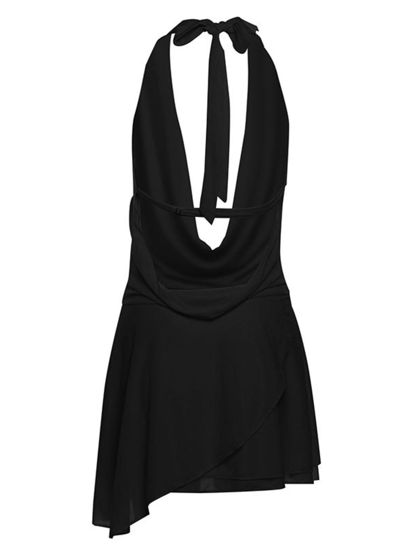 Black halter dress with a bow detail on a white background