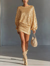 Sequin Long Sleeve Ruched Mini Dress