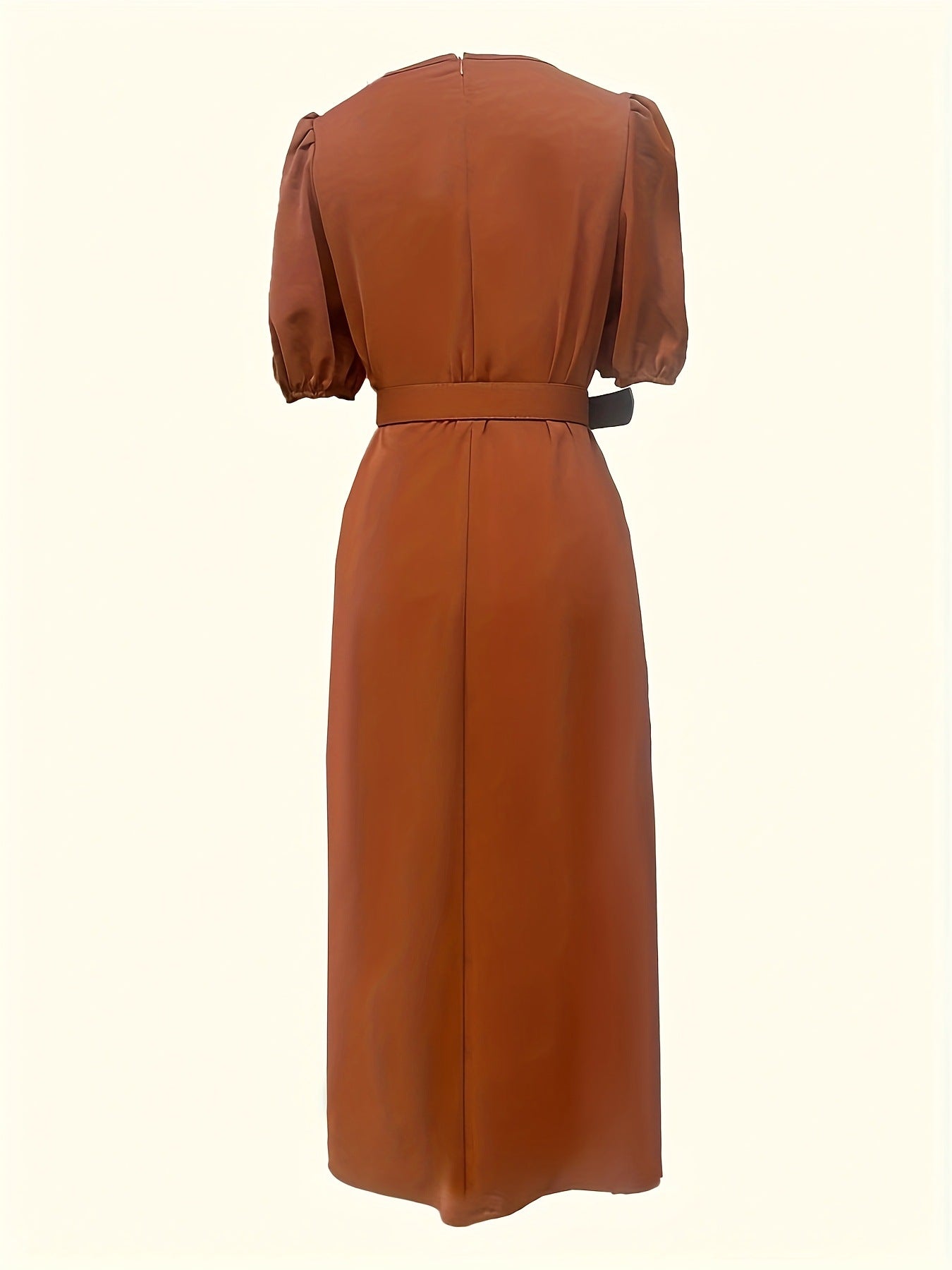 Brown dress with puff sleeves on a white background