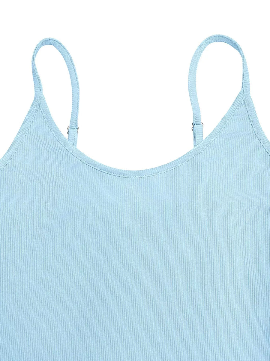 Light blue ribbed tank top on a white background