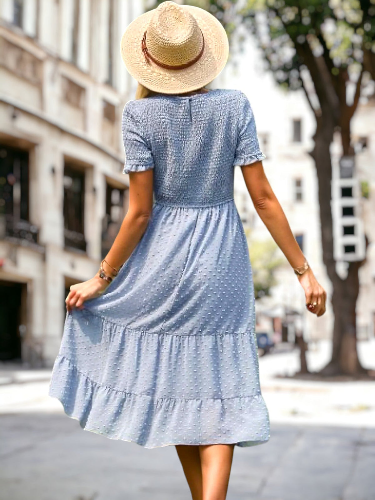 Blue Double Textured Tiered Dress