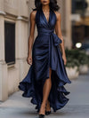 Women Summer 2026 Full Size High-Low Ruffled Satin Maxi Dress Plus Size