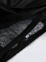 Close-up of black lace fabric with a zipper on a white background