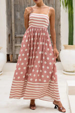 Full view of burgundy Polka Dot Square Neck Cami Dress