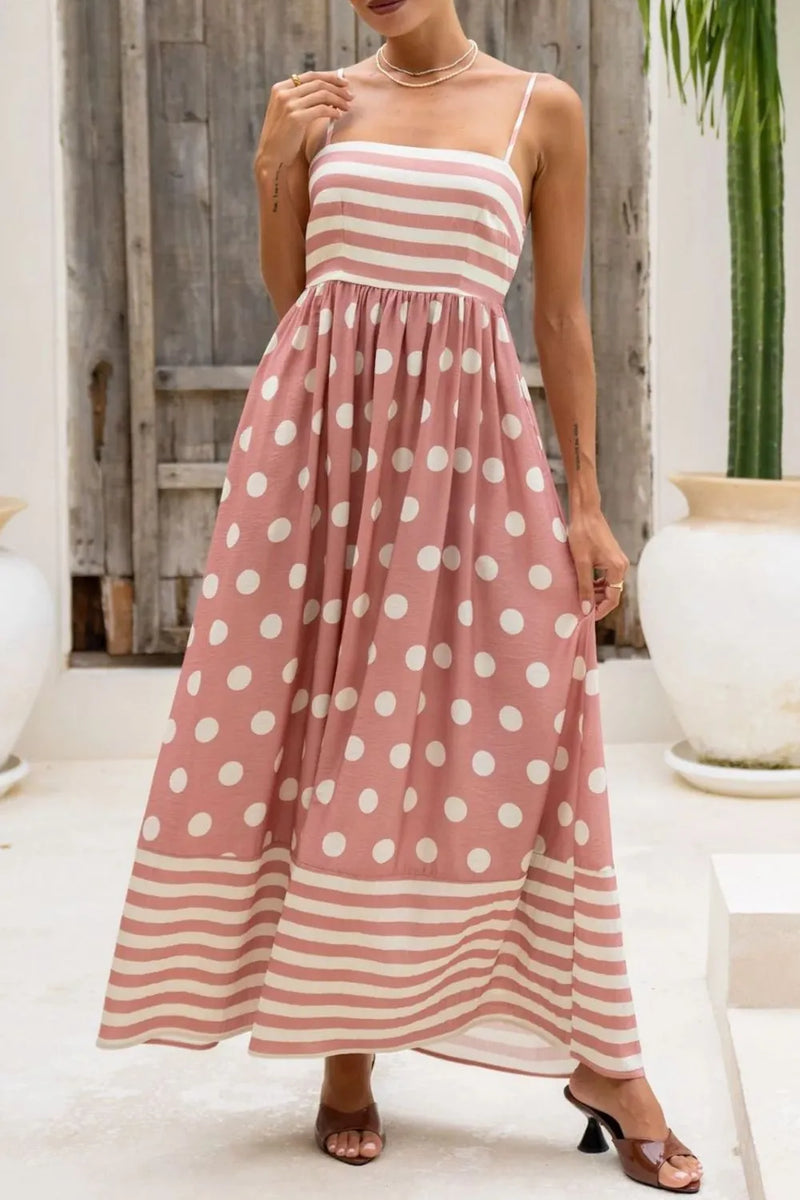 Full view of burgundy Polka Dot Square Neck Cami Dress