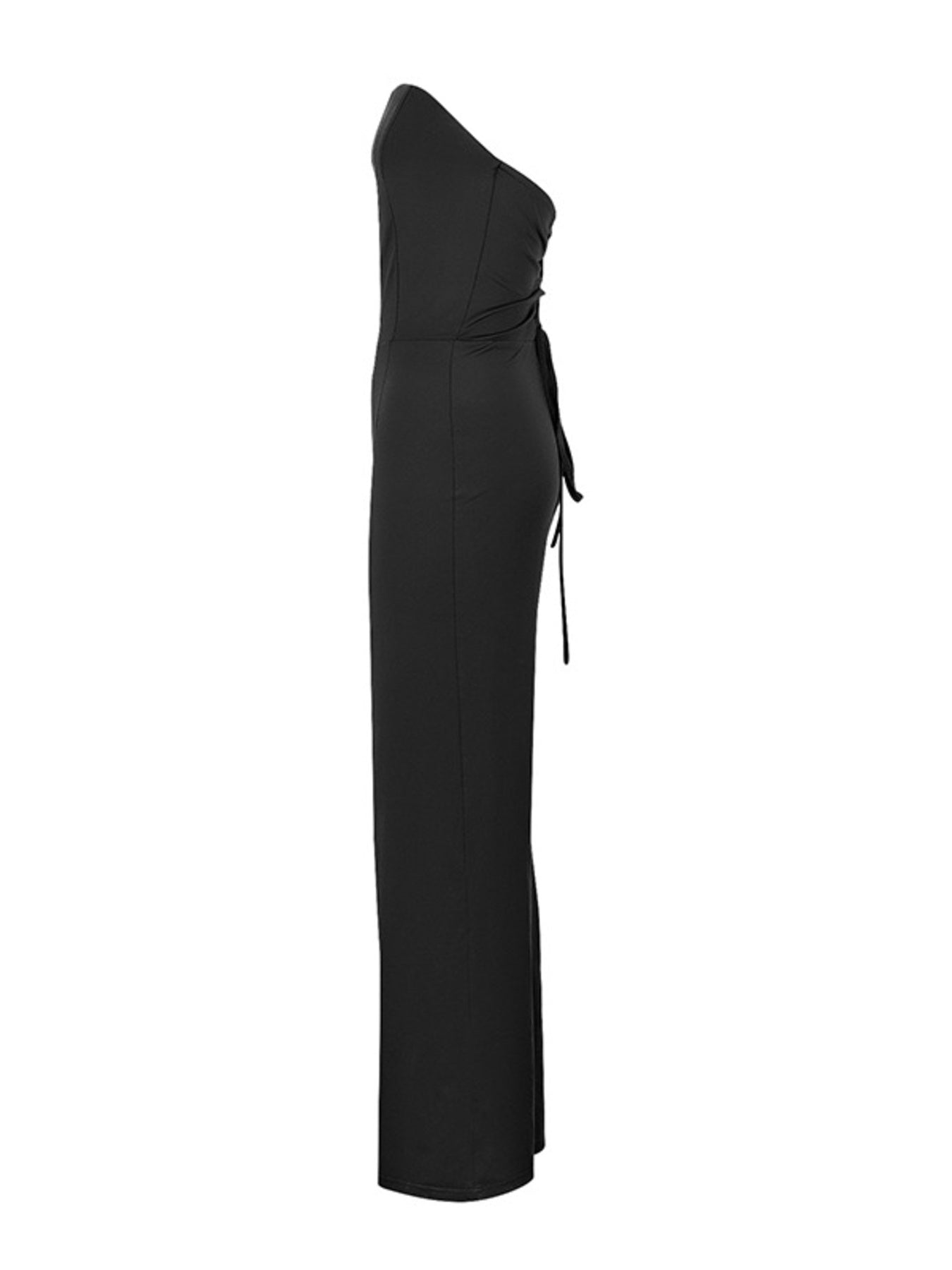 Black one-shoulder dress on a white background