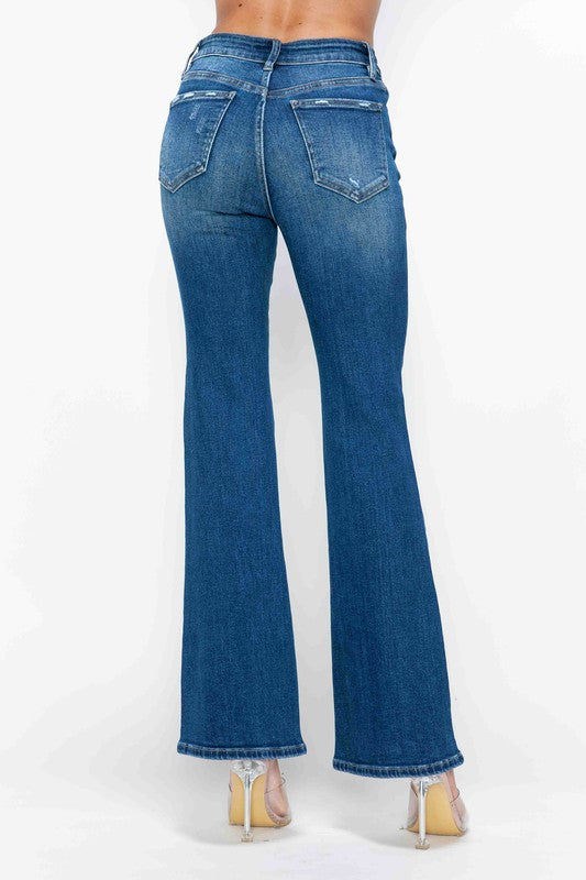 Back view of bytos Full Size High Rise Bootcut Jeans with Pockets
