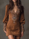 Embroidered Lantern Sleeve Mini Dress