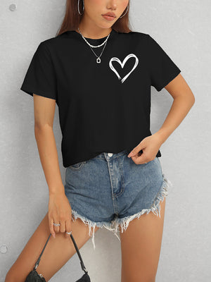 Front view of Heart Round Neck Short Sleeve T-Shirt
