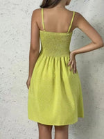 back view of light green Full Size Smocked Square Neck Cami Dress Plus Size