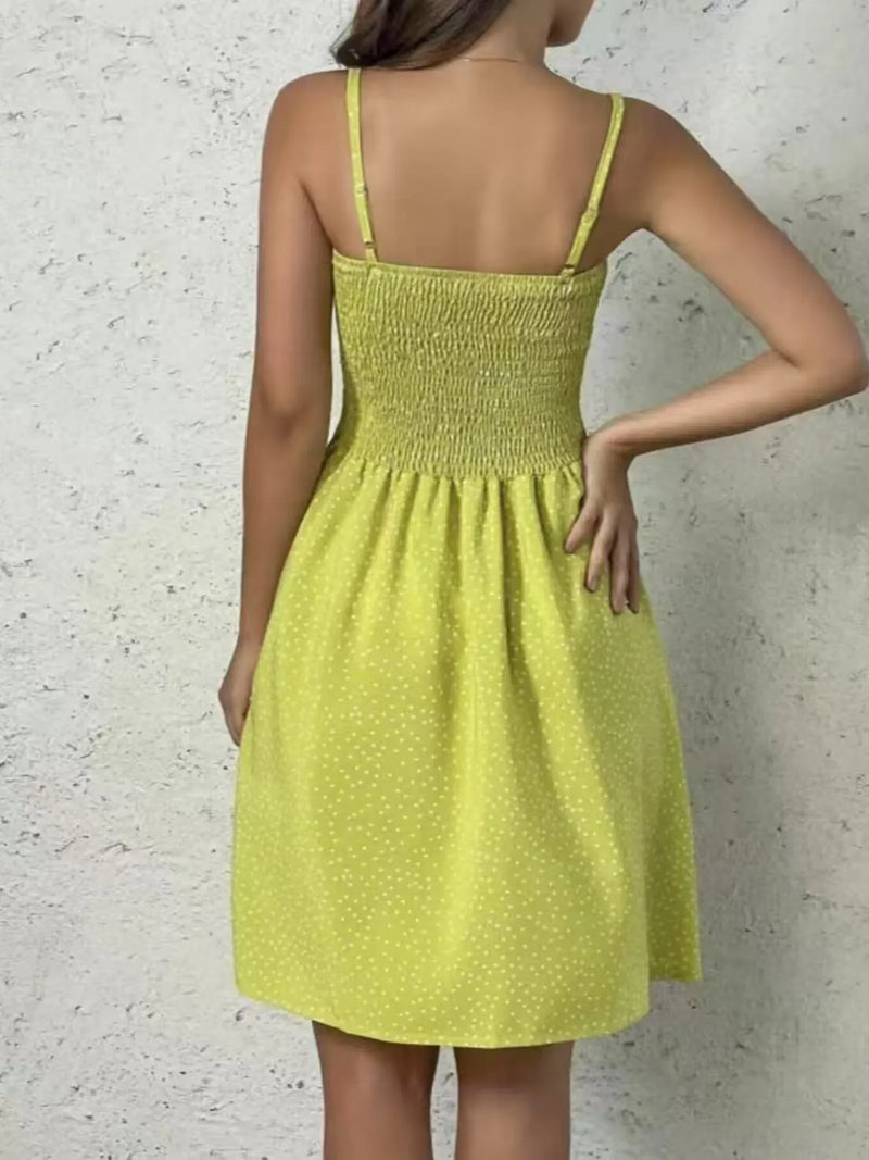 back view of light green Full Size Smocked Square Neck Cami Dress Plus Size