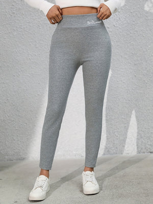 Gray Full Size Letter Embroidered High Waist Leggings
