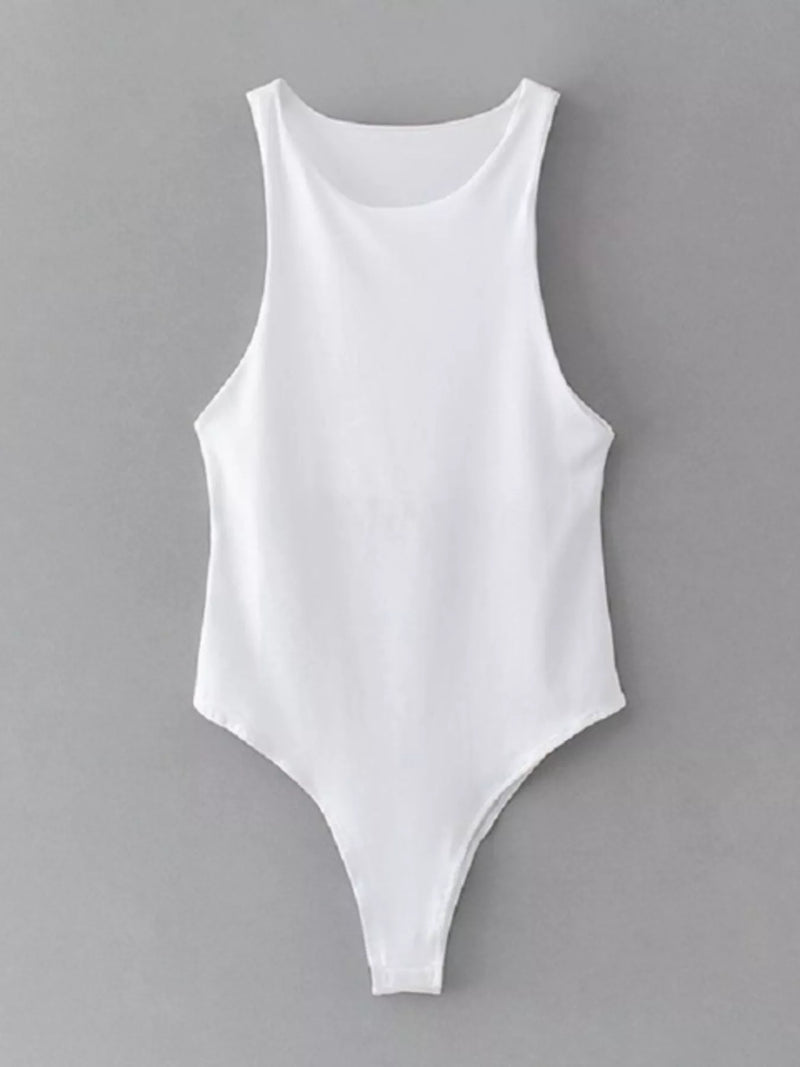 White bodysuit on a gray background
