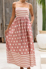 Front view of burgundy Polka Dot Square Neck Cami Dress