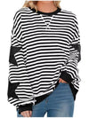 Full Size Star Patch Striped Oversized Sweatshirt Plus Size