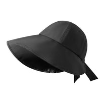 Black sun hat with a wide brim on a white background