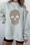 Halloween Rhinestone Skull Graphic Mock Neck Baggy Pullover Sweatshirt