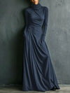 Turtleneck Long-Sleeve Draped Maxi Dress