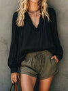 Frill V-Neck Long Sleeve Blouse