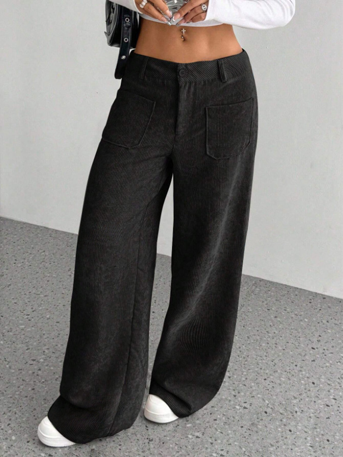 Front view of Wide Leg Pants with Pockets