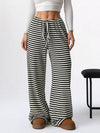 Women's Summer 2026 Comfy Striped Ribbed Knit Drawstring Waist Wide Leg Pants