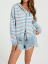 Striped Hooded Zip-Up Knit Cardigan