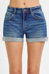 Women Mid Rise Ripped Stretchy RISEN Low Rise Cuffed Shorts