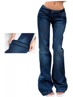 Blue jeans with a close-up inset showing fabric texture on a white background