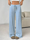 Women's Summer 2026 Comfy Striped Ribbed Knit Drawstring Waist Wide Leg Pants