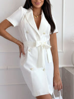 White Short Sleeve Tie Waist Mini Dress