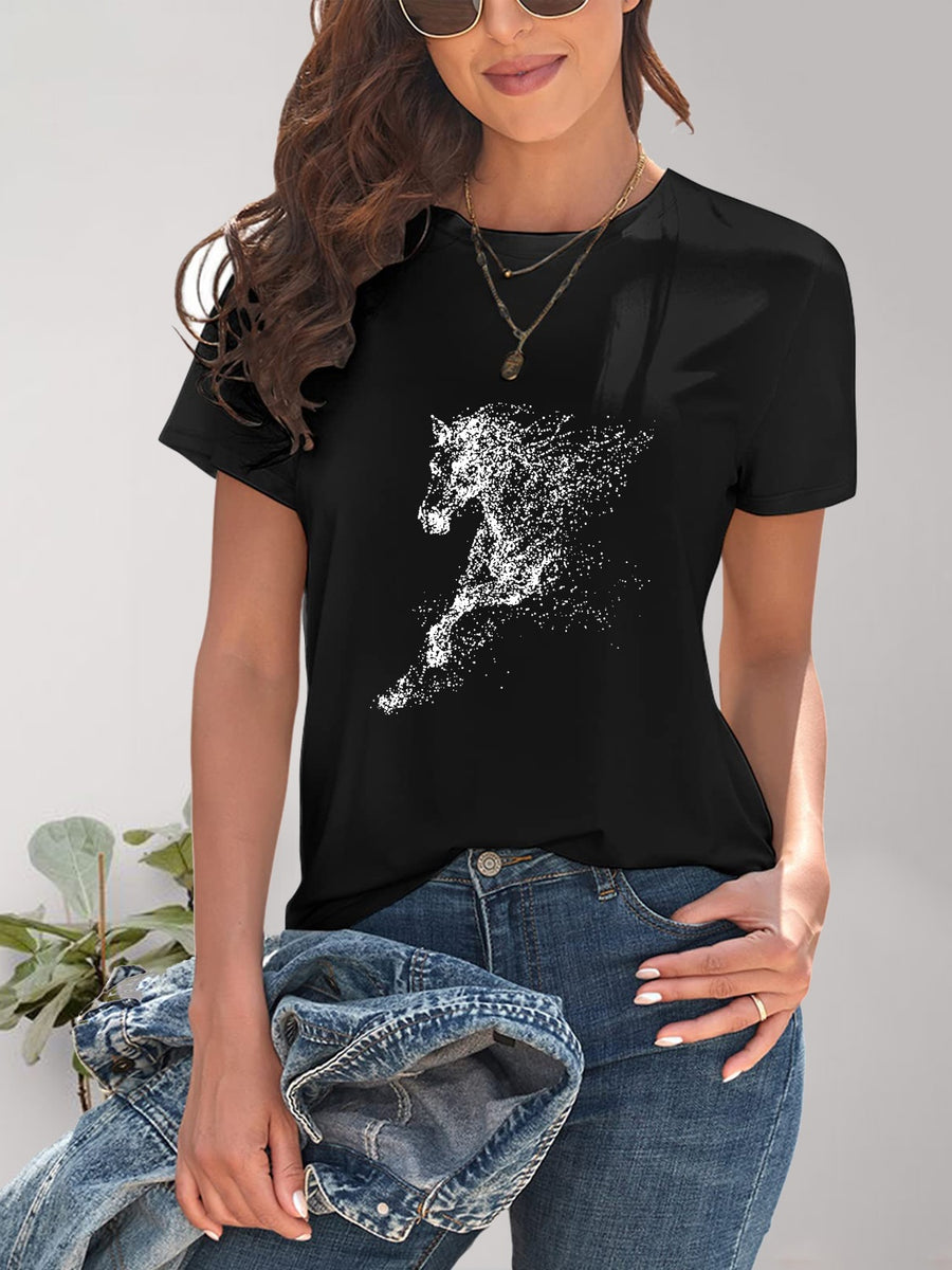 Front view of Horse Round Neck Short Sleeve T-Shirt