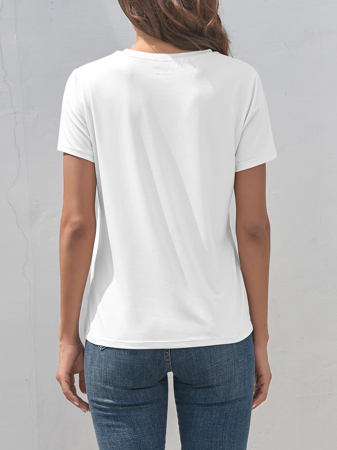 Back view of white Graphic Round Neck Short Sleeve T-Shirt
