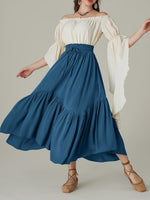 Blue Smocked Waist Band Ruched Layered Skirt
