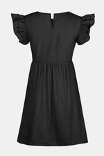 Black dress with ruffled sleeves on a white background