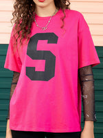 Another front view of Letter Graphic Round Neck Half Sleeve T-Shirt
