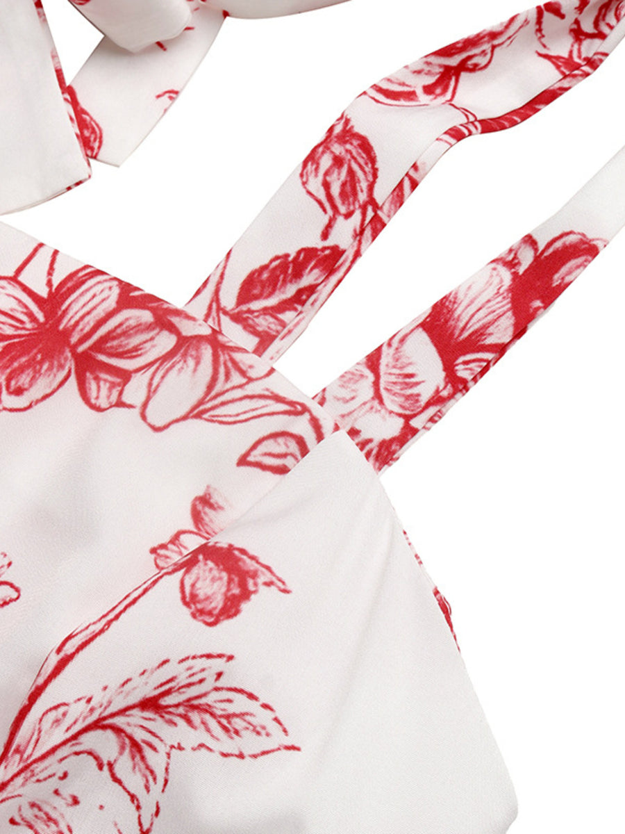 White fabric with red floral pattern